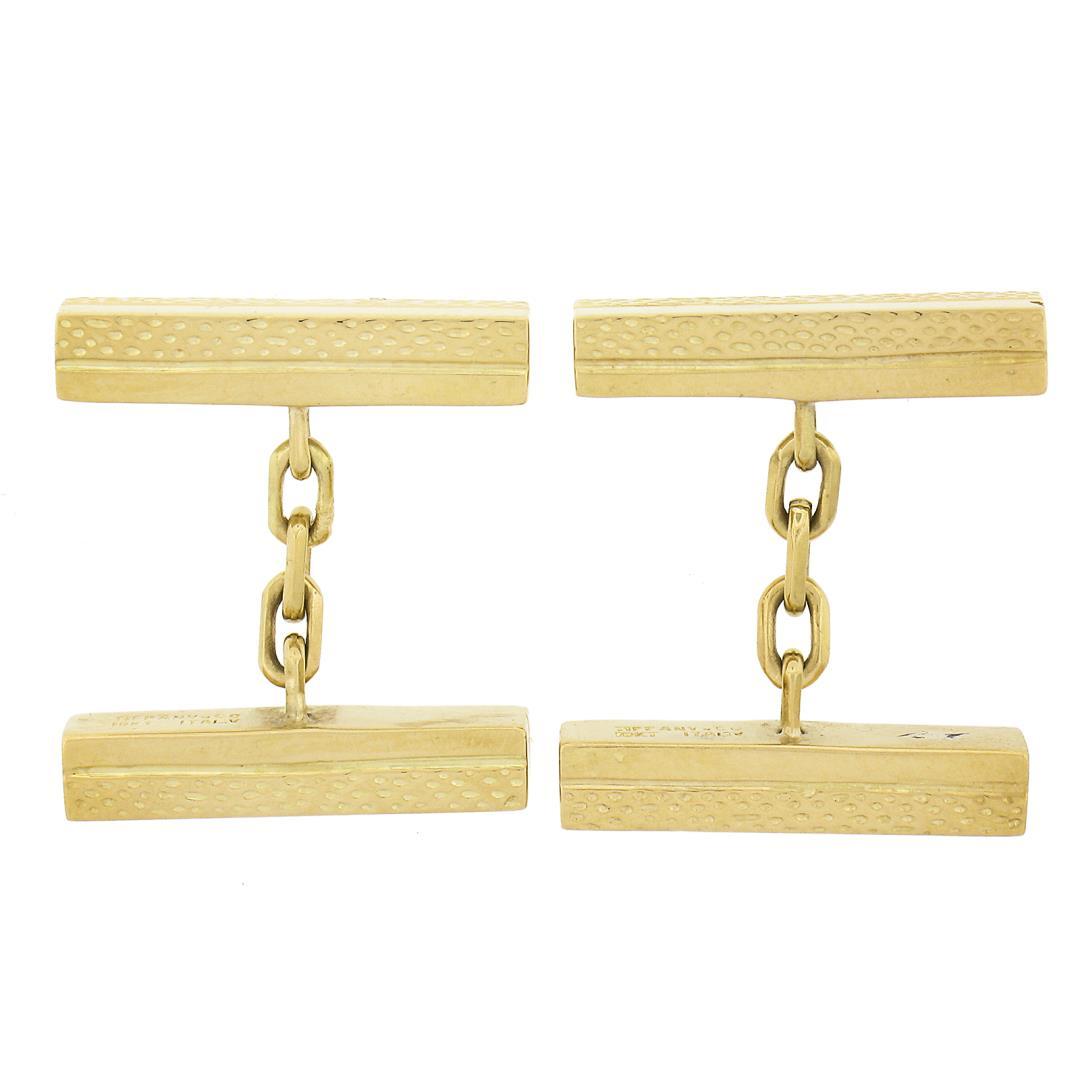 Tiffany & Co. 18k Yellow Gold Textured Polished Geometric Dual Box Men Cufflinks