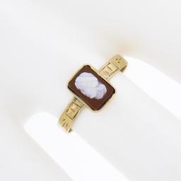 Antique Victorian 10k Gold Petite Bezel Set Rectangular Carved Agate Cameo Ring