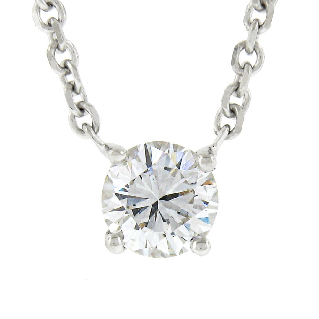 New 14K Gold.33 ctw Round Brilliant Diamond Solitaire Pendant w/ Adjustable Chai
