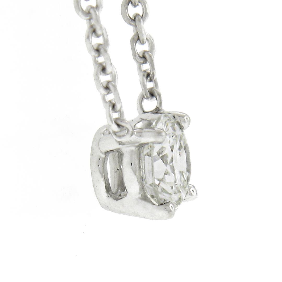 New 14K Gold.33 ctw Round Brilliant Diamond Solitaire Pendant w/ Adjustable Chai
