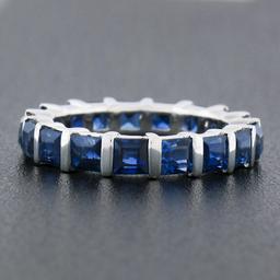 Platinum 4.45 ctw Square Step Cut Sapphire Bar Channel Eternity Stack Band Ring