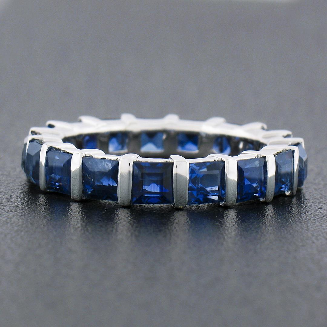 Platinum 4.45 ctw Square Step Cut Sapphire Bar Channel Eternity Stack Band Ring