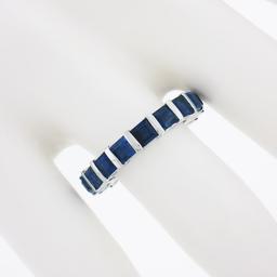Platinum 4.45 ctw Square Step Cut Sapphire Bar Channel Eternity Stack Band Ring