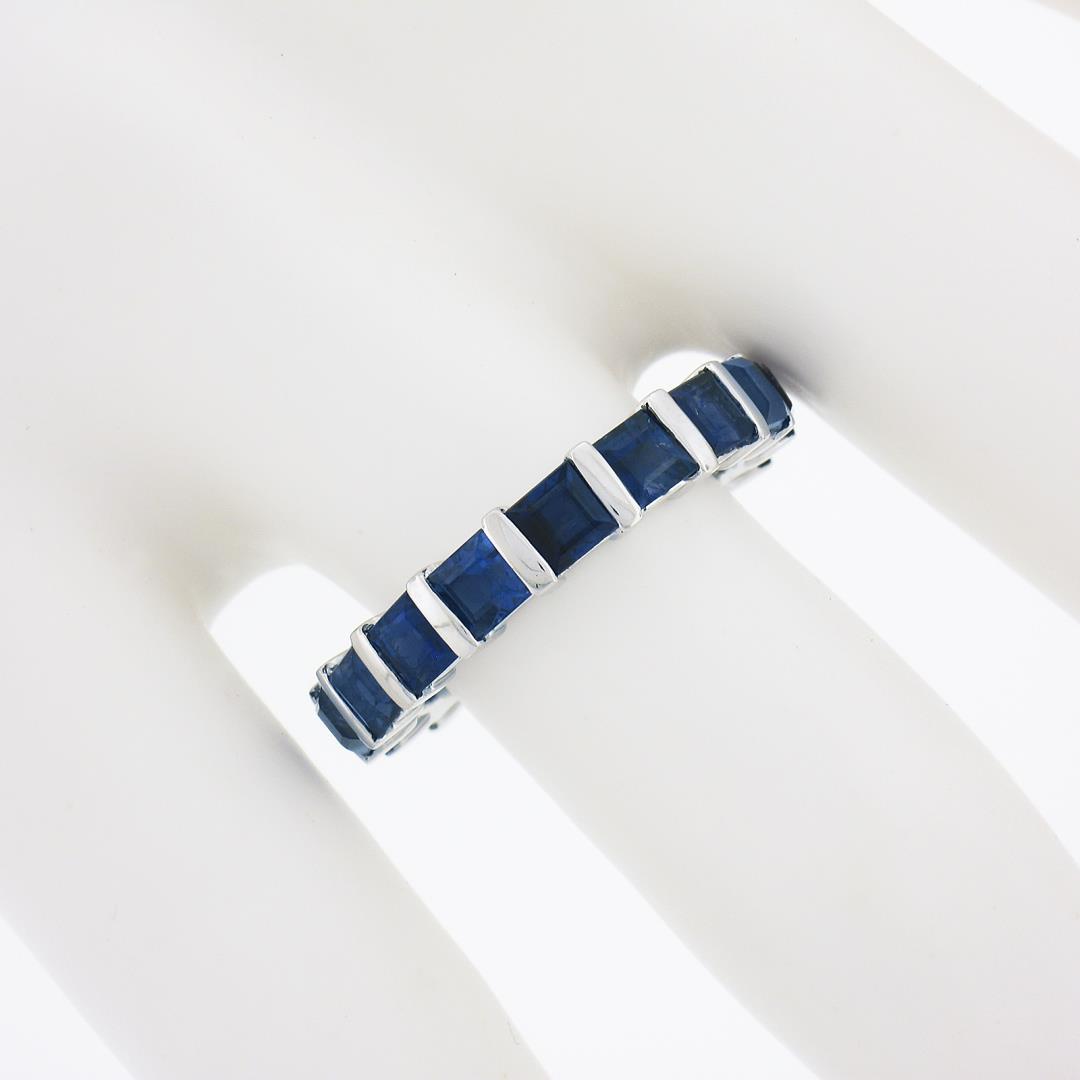 Platinum 4.45 ctw Square Step Cut Sapphire Bar Channel Eternity Stack Band Ring