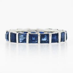 Platinum 4.45 ctw Square Step Cut Sapphire Bar Channel Eternity Stack Band Ring