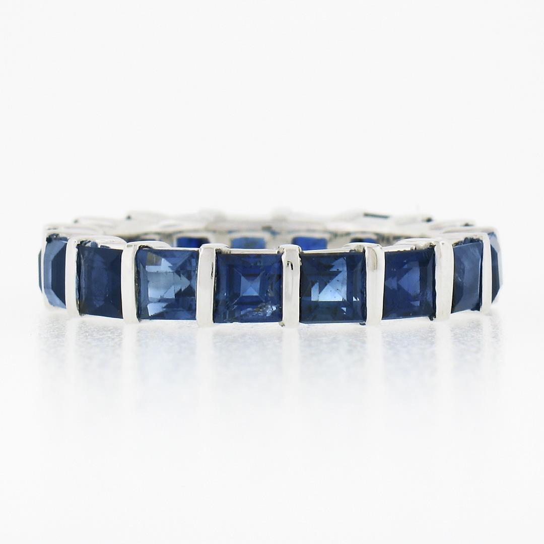 Platinum 4.45 ctw Square Step Cut Sapphire Bar Channel Eternity Stack Band Ring