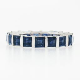 Platinum 4.45 ctw Square Step Cut Sapphire Bar Channel Eternity Stack Band Ring
