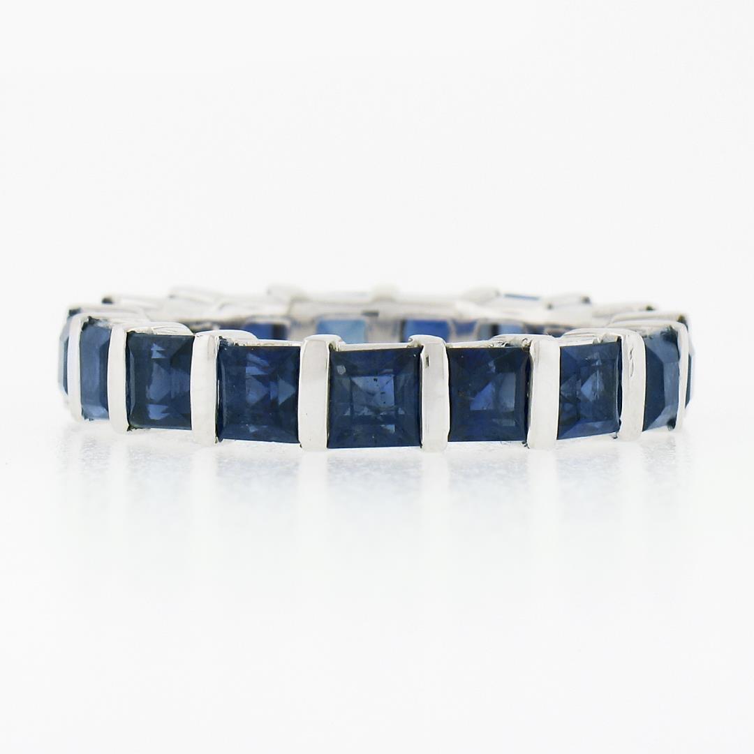 Platinum 4.45 ctw Square Step Cut Sapphire Bar Channel Eternity Stack Band Ring