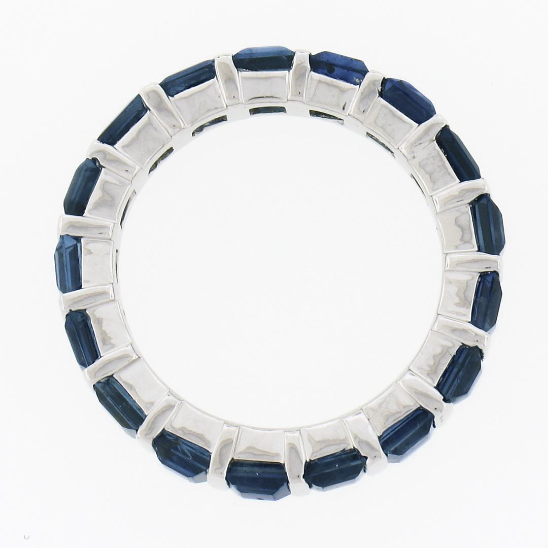 Platinum 4.45 ctw Square Step Cut Sapphire Bar Channel Eternity Stack Band Ring