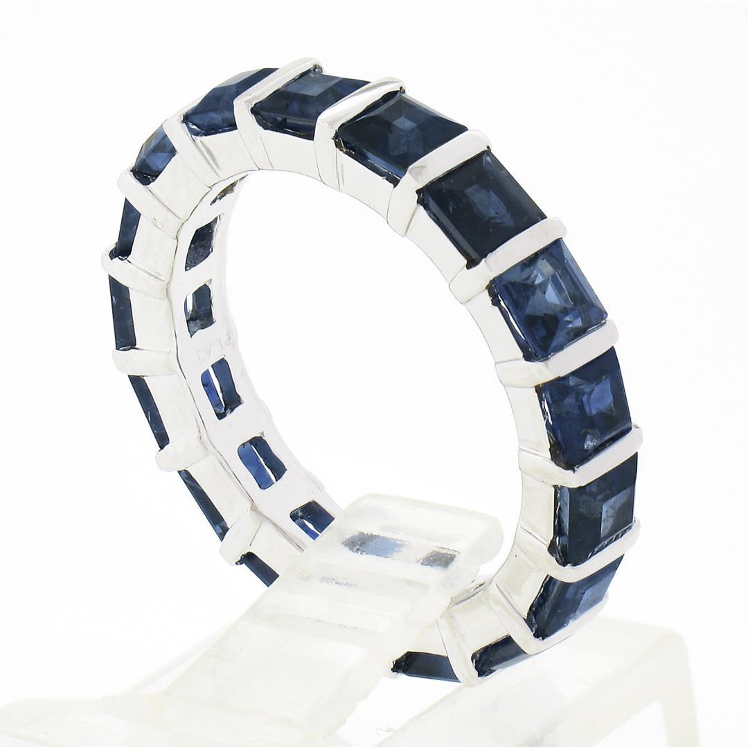 Platinum 4.45 ctw Square Step Cut Sapphire Bar Channel Eternity Stack Band Ring