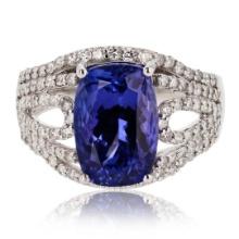 4.88 ctw Tanzanite and 0.92 ctw Diamond Platinum Ring