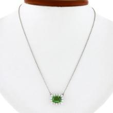 NEW Plat. 18k Gold GIA Cushion Tsavorite Solitaire Diamond Halo Pendant Necklace