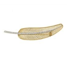 Vintage 18K Gold & Platinum 1 ctw Diamond Polished Long Feather Leaf Brooch Pin