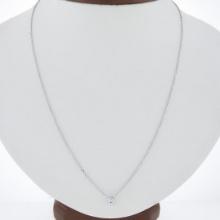 New 14K Gold.33 ctw Round Brilliant Diamond Solitaire Pendant w/ Adjustable Chai