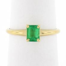 NEW Classic 14k Gold 0.51 ctw Prong Set Emerald Cut Emerald Solitaire Petite Rin