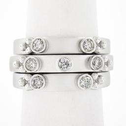 (3) New 14K Gold Puzzle Matte Finish Stack Band Rings W/ 0.46 ctw Bezel Diamonds