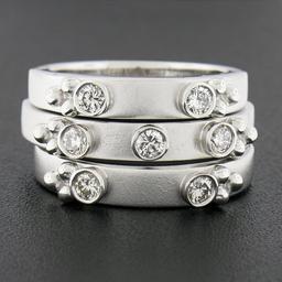 (3) New 14K Gold Puzzle Matte Finish Stack Band Rings W/ 0.46 ctw Bezel Diamonds