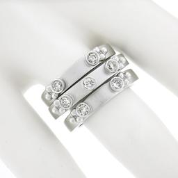(3) New 14K Gold Puzzle Matte Finish Stack Band Rings W/ 0.46 ctw Bezel Diamonds