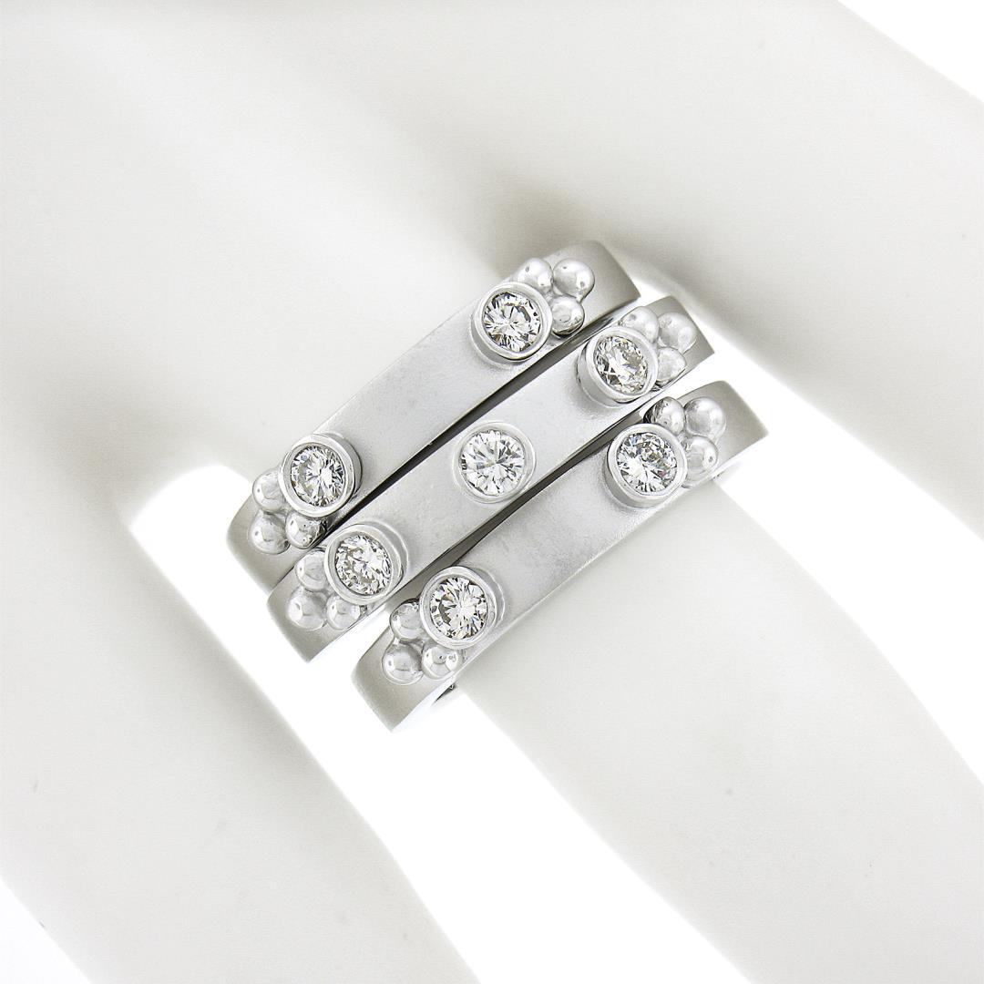 (3) New 14K Gold Puzzle Matte Finish Stack Band Rings W/ 0.46 ctw Bezel Diamonds