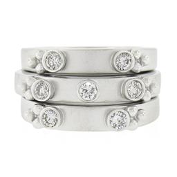(3) New 14K Gold Puzzle Matte Finish Stack Band Rings W/ 0.46 ctw Bezel Diamonds