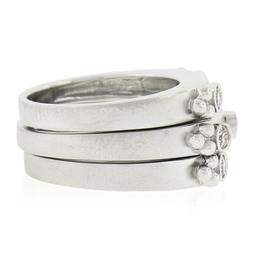 (3) New 14K Gold Puzzle Matte Finish Stack Band Rings W/ 0.46 ctw Bezel Diamonds