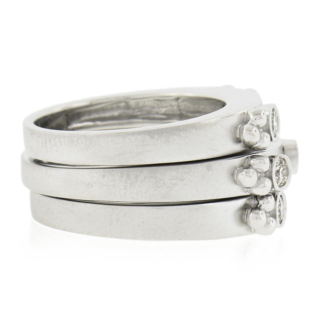 (3) New 14K Gold Puzzle Matte Finish Stack Band Rings W/ 0.46 ctw Bezel Diamonds