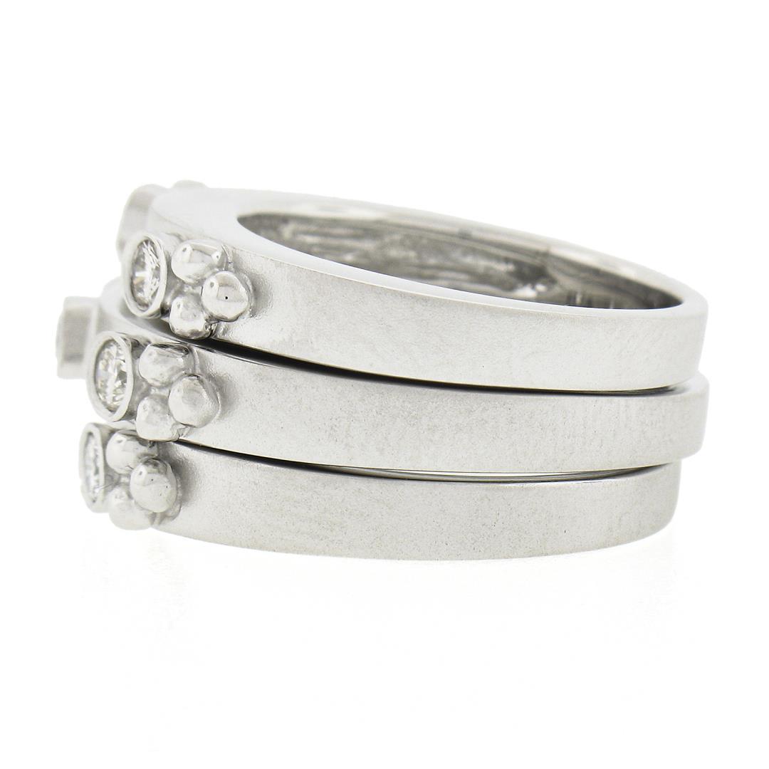 (3) New 14K Gold Puzzle Matte Finish Stack Band Rings W/ 0.46 ctw Bezel Diamonds