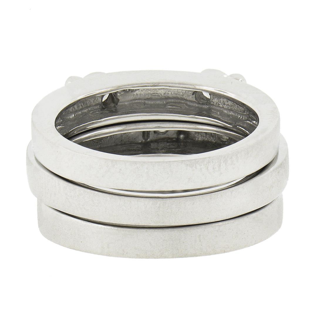 (3) New 14K Gold Puzzle Matte Finish Stack Band Rings W/ 0.46 ctw Bezel Diamonds