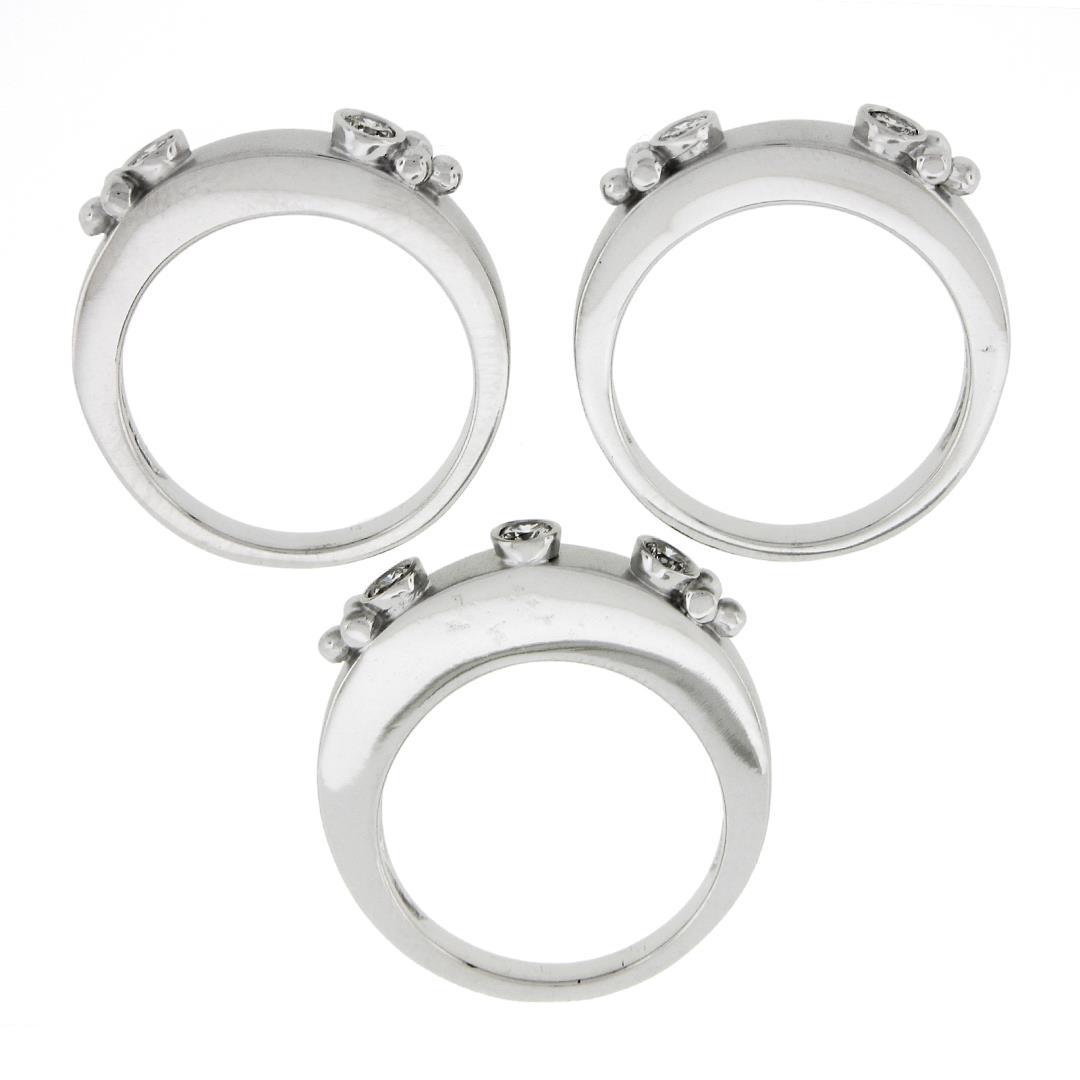 (3) New 14K Gold Puzzle Matte Finish Stack Band Rings W/ 0.46 ctw Bezel Diamonds