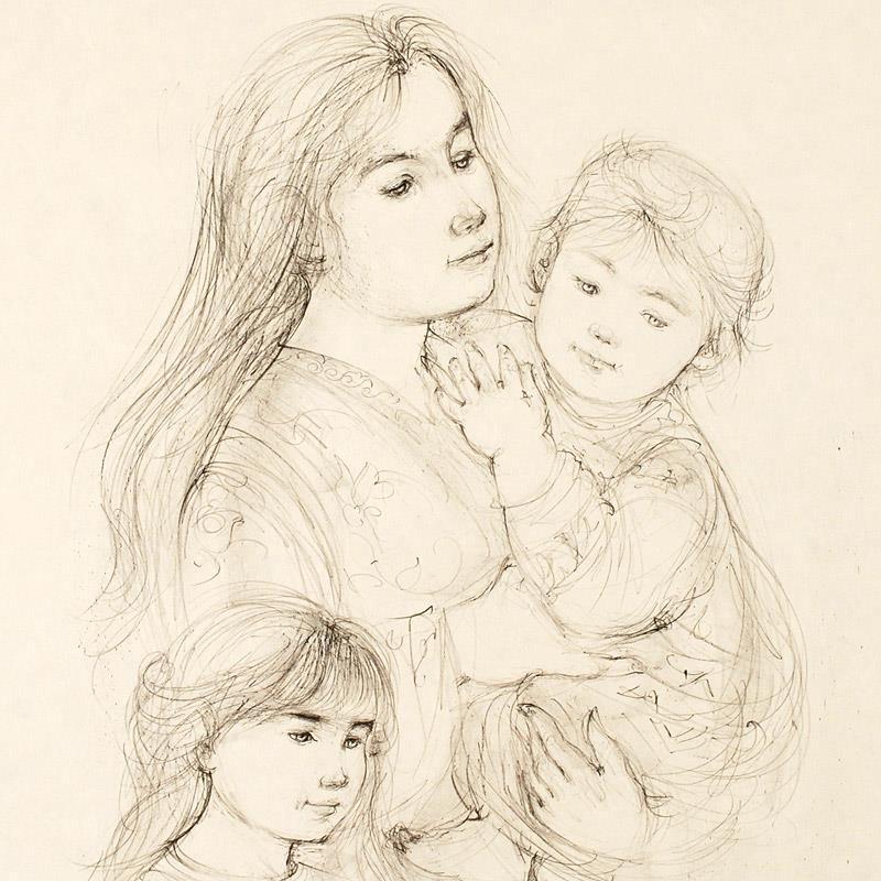 Robert with Mother and Sister by Hibel (1917-2014)