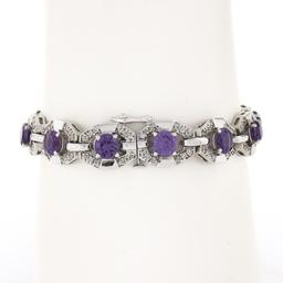6.25" Vintage 14k White Gold Round Synthetic Alexandrite Diamond Tennis Bracelet