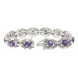 6.25" Vintage 14k White Gold Round Synthetic Alexandrite Diamond Tennis Bracelet