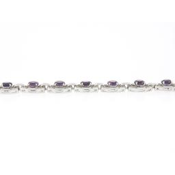 6.25" Vintage 14k White Gold Round Synthetic Alexandrite Diamond Tennis Bracelet