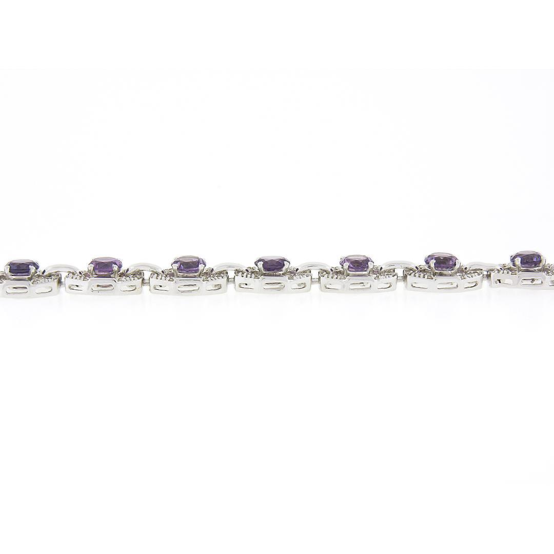6.25" Vintage 14k White Gold Round Synthetic Alexandrite Diamond Tennis Bracelet