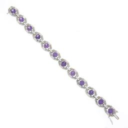 6.25" Vintage 14k White Gold Round Synthetic Alexandrite Diamond Tennis Bracelet