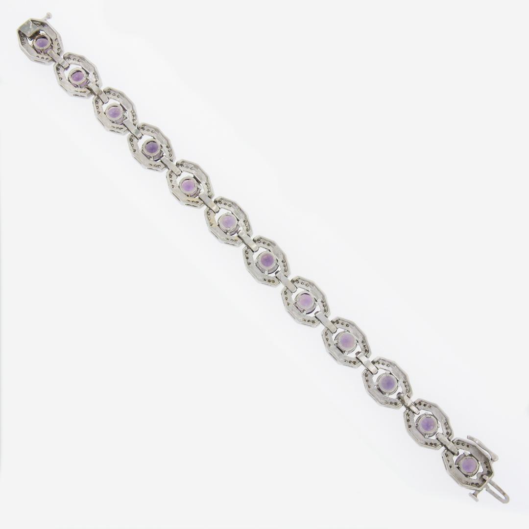 6.25" Vintage 14k White Gold Round Synthetic Alexandrite Diamond Tennis Bracelet