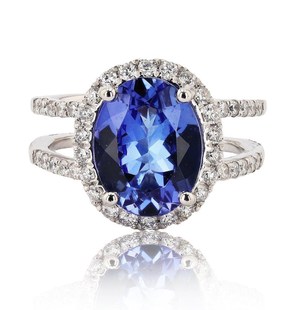 3.79 ctw Tanzanite and 0.66 ctw Diamond Platinum Ring