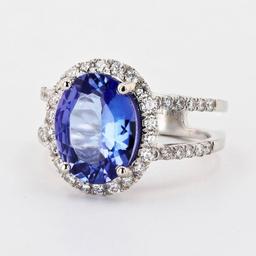 3.79 ctw Tanzanite and 0.66 ctw Diamond Platinum Ring