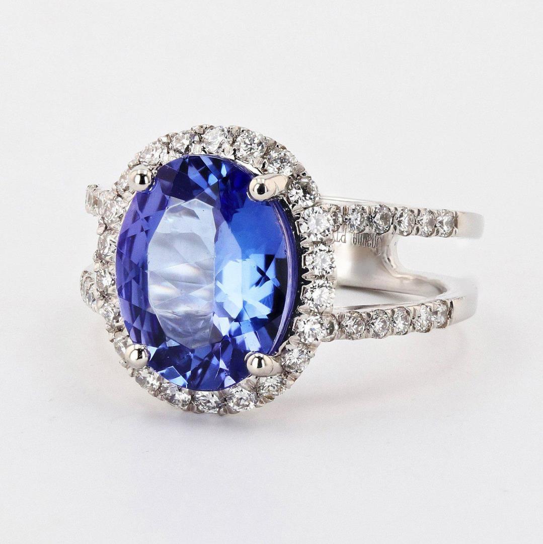 3.79 ctw Tanzanite and 0.66 ctw Diamond Platinum Ring