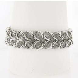 Italian 14K White Gold 7.5" Mesh Tube & Polished Unique Link Wide Strap Bracelet