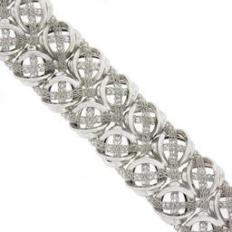 Italian 14K White Gold 7.5" Mesh Tube & Polished Unique Link Wide Strap Bracelet