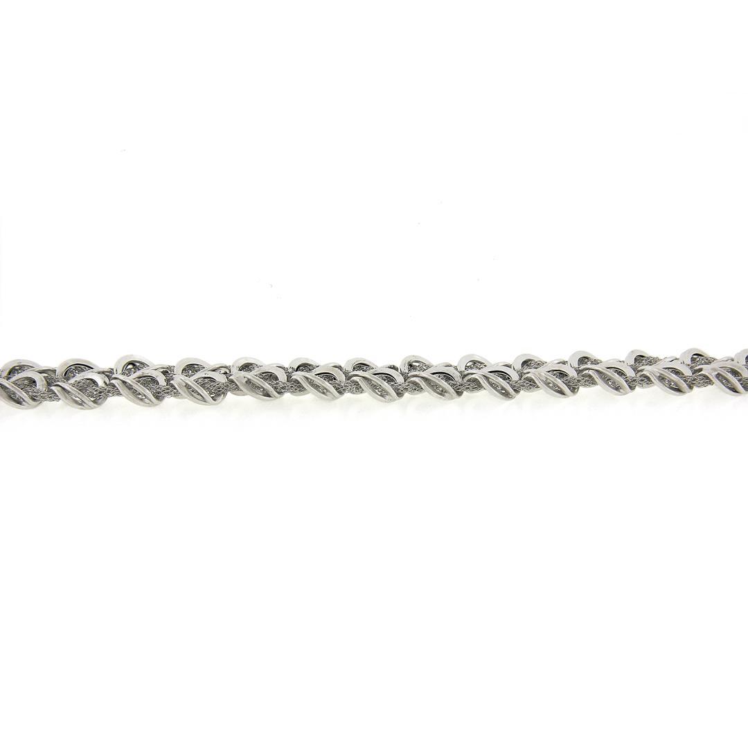 Italian 14K White Gold 7.5" Mesh Tube & Polished Unique Link Wide Strap Bracelet