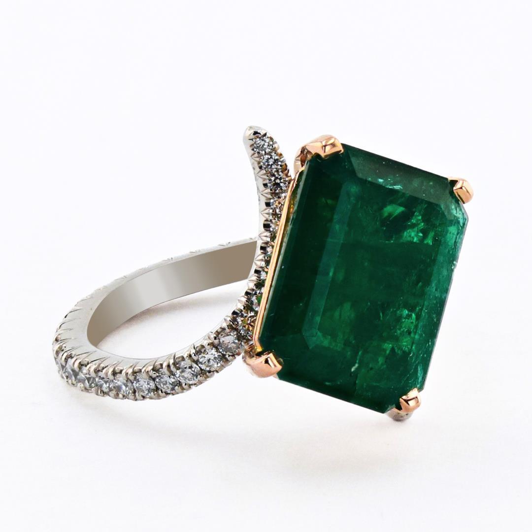 4.86 ctw Emerald and 0.74 ctw Diamond 14K White and Yellow Gold Ring