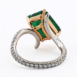4.86 ctw Emerald and 0.74 ctw Diamond 14K White and Yellow Gold Ring