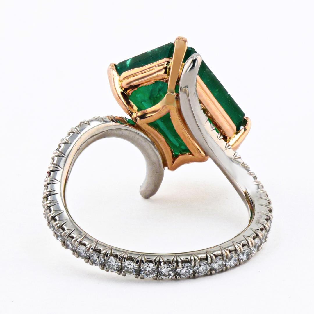 4.86 ctw Emerald and 0.74 ctw Diamond 14K White and Yellow Gold Ring