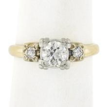 Antique 14k Gold & Palladium 0.60 ctw Old Diamond Squared Setting Engagement Rin