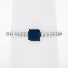 New 14k Gold 0.68 ctw Step Cut Sapphire Diamond Solitaire Stack Engagement Ring