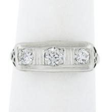 Antique Edwardian Platinum & 14K Gold 0.35 ctw Diamond Filigree 3 Stone Band Rin