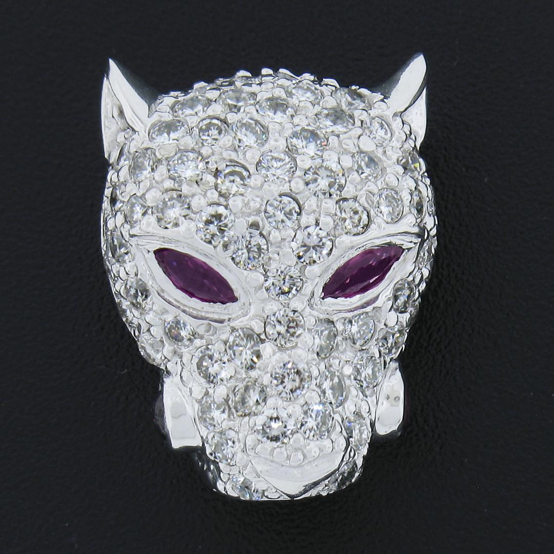 Italian 14K White Gold 2.30 ctw Diamond & Ruby Panther Face Head Slide Pendant
