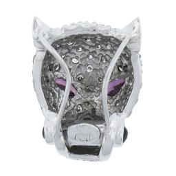 Italian 14K White Gold 2.30 ctw Diamond & Ruby Panther Face Head Slide Pendant